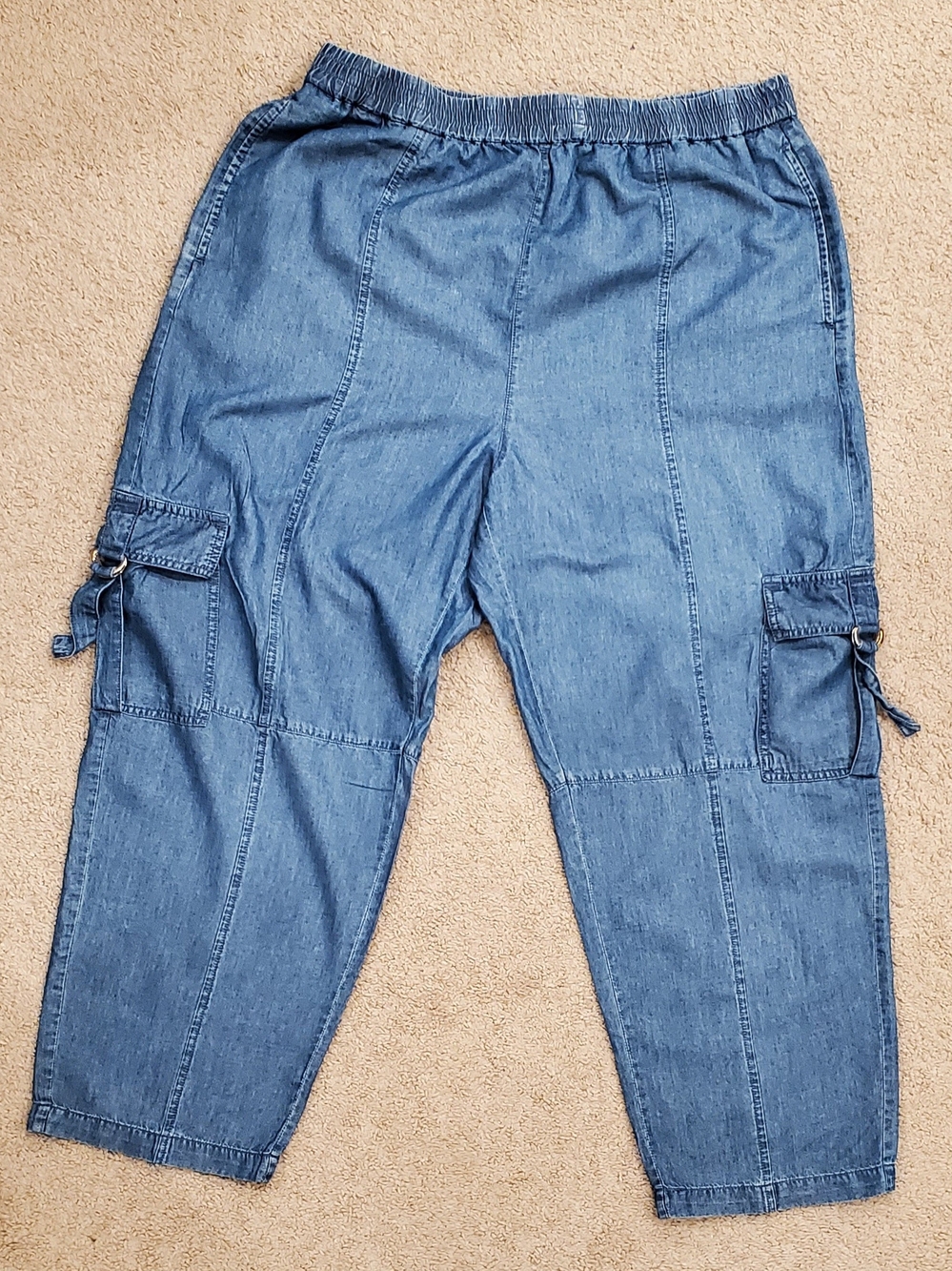 Michael Kors Light Blue Denim Cargo Joggers with Ring Accents